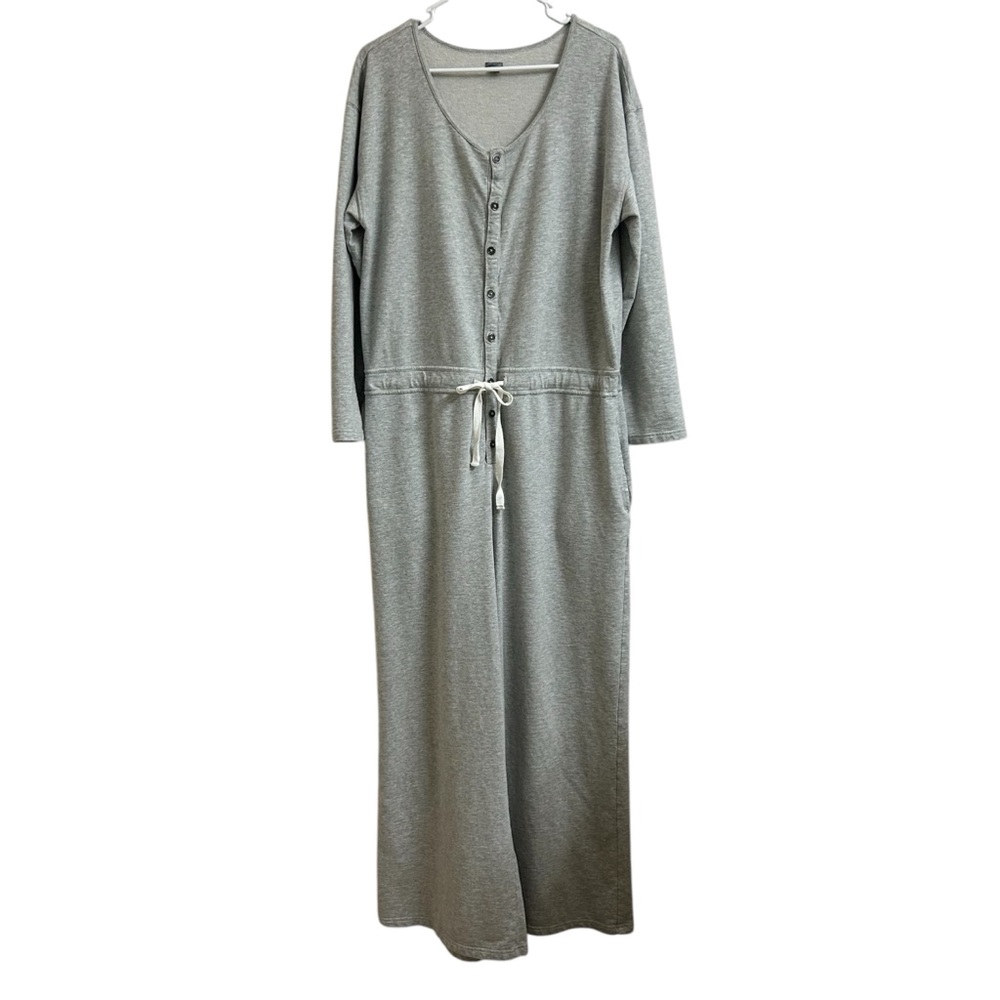 Aerie Weekend Sweatsuit Jumpsuit Gray Drawstring Wide Leg Button Women Size XL - Picture 2 of 10